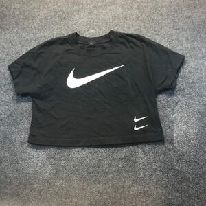 Nike Crop Top Womens Medium Black Excellent Swoosh Logo CJ3764-010 Short Sleeve